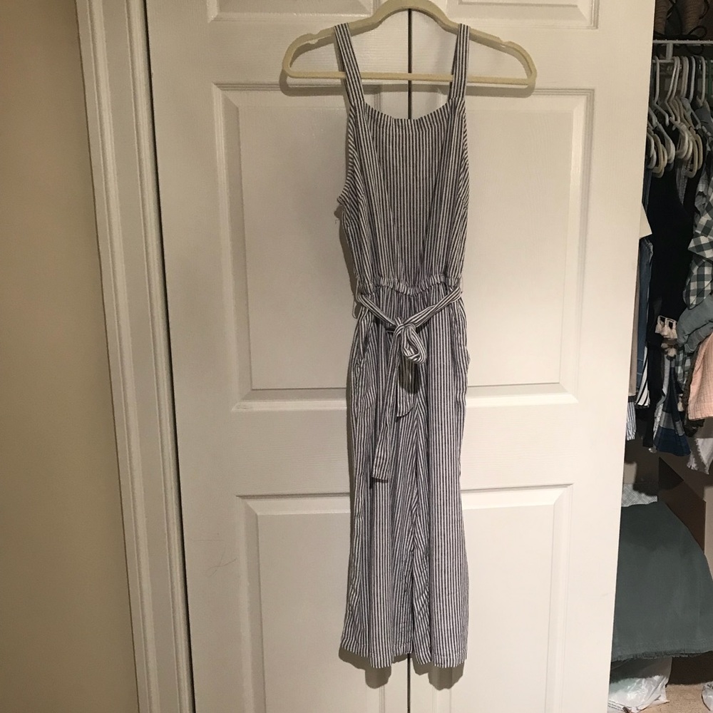 Dark grey and white striped jumpsuit